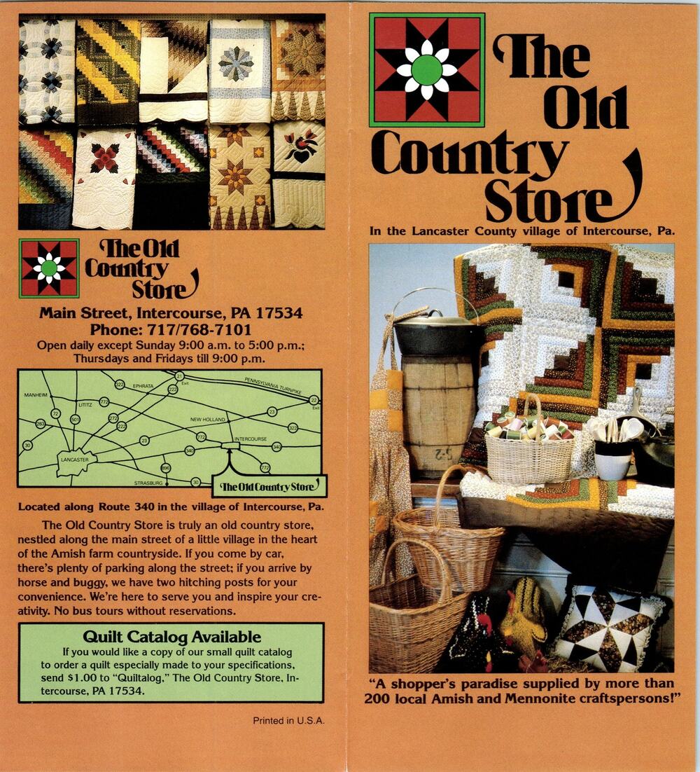 1970s Old Country Store Lancaster County Intercourse PA Travel Brochure H5-4